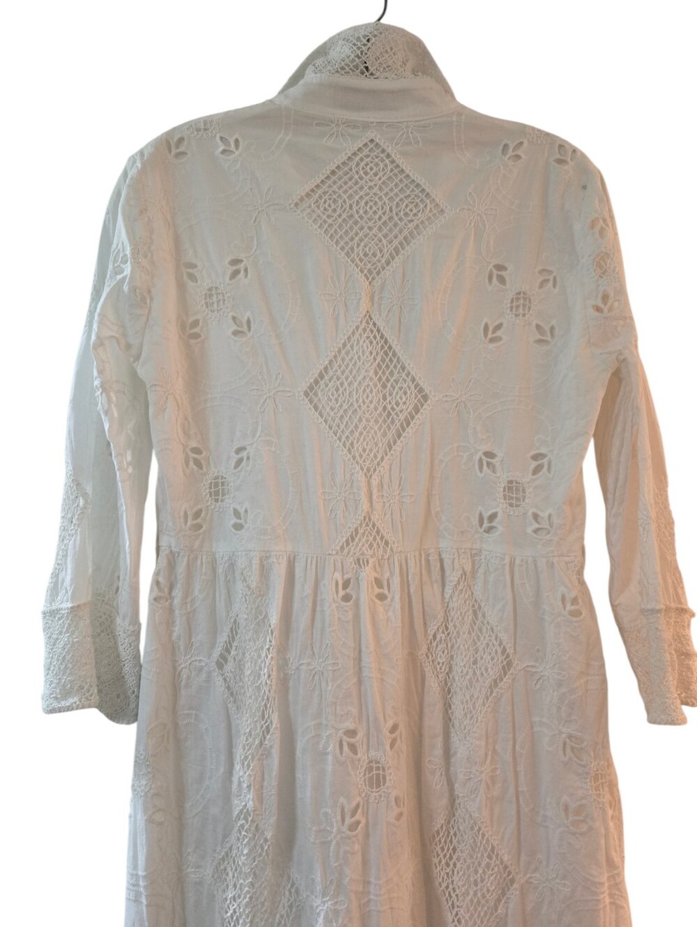 Zara White Eyelet Lace Belted Midi Shirt Dress M - Picture 9 of 14